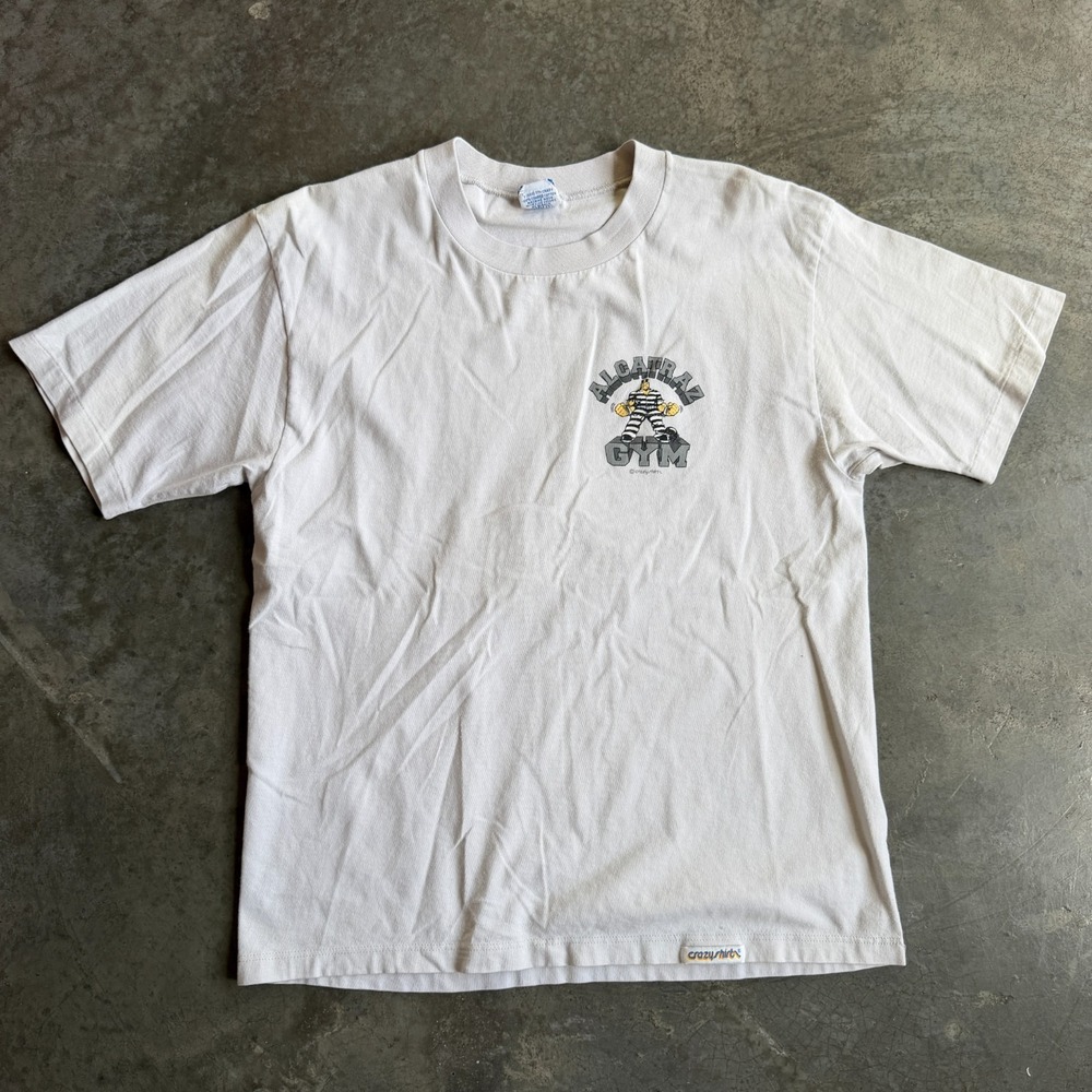 Vintage Crazy Shirts Alcatraz Gym Double Sided Graphic Shirt Mens Medium Hawaii - Picture 2 of 12